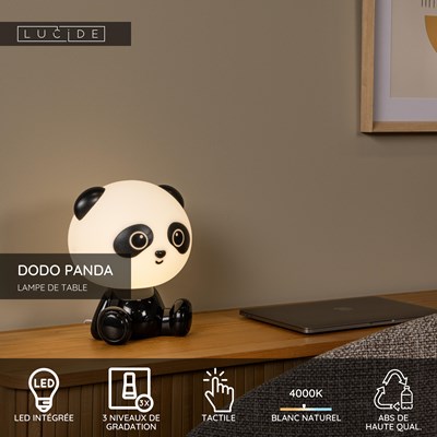 Lucide DODO PANDA - Lampe de table Chambres d'enfant - LED 3 StepDim - 1x3W 4000K - Noir